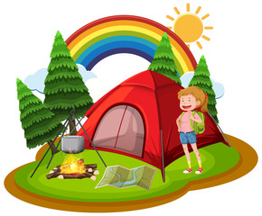 Scene with woman camping out in the park