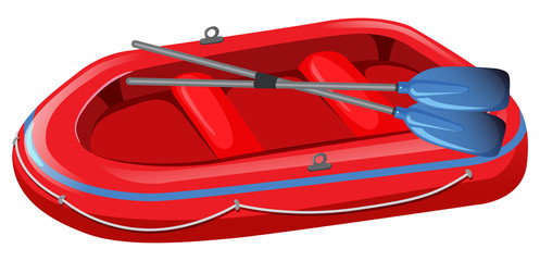Rubber boat with paddles on white background