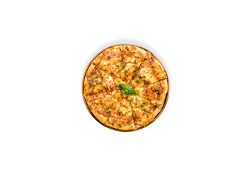 Top view italian pizza isolated on white background