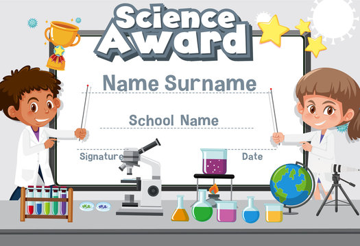 Certificate Template Design For Science Award With Two Students In Lab