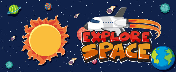 Font design for explore space with many planets in space