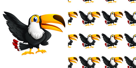 Seamless background design with toucan bird flying