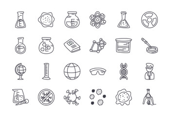 geography tool and science icon set, line style
