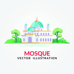 Mosque vector illustration with natural element, such us trees, grass. suitable for Ramadan Kareem flyer, poster, banner, greeting card, invitation card etc. 