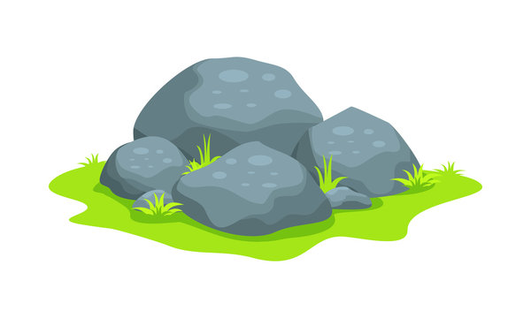 gray rocks on green grass clip art preview