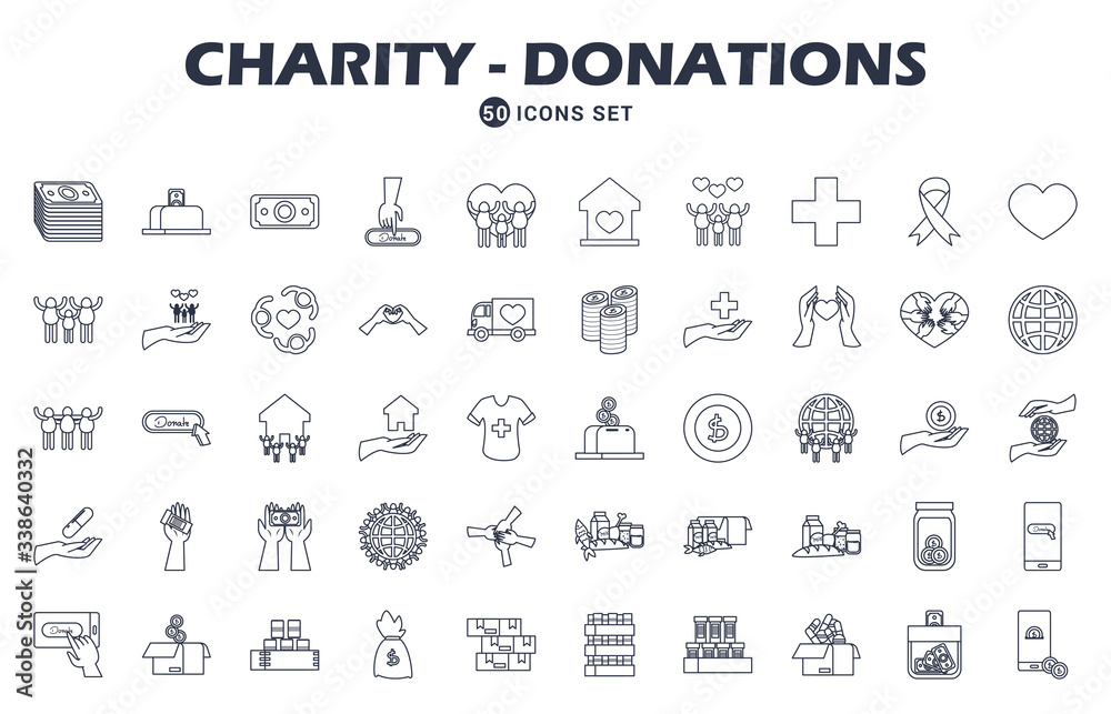 Wall mural charity and donations icon set, line style