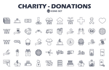 charity and donations icon set, line style
