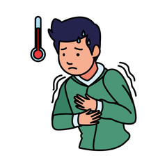 man sick with fever and thermometer covid19 symptom