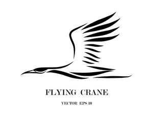 Line art vector logo of crane that is flying.