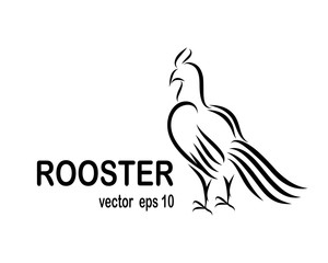 Obraz premium Line art vector logo of rooster that is standing.