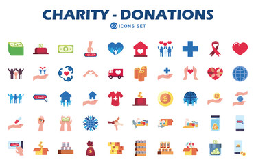 charity and donations icon set, flat style