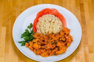 Garlic Chicken Turkish style with Rice and Tomatoes 