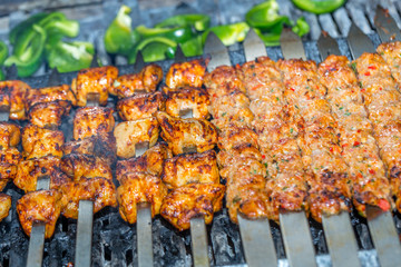 Kebabs on grill for catering 