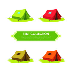 Set of Camping tent Vector illustration, various color with flat cartoon design
