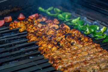 Kebabs on grill for catering 