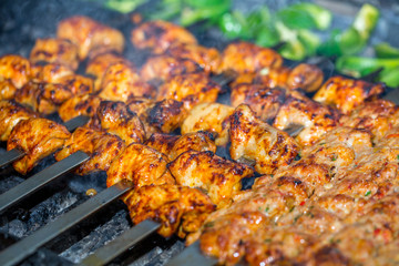 Kebabs on grill for catering 