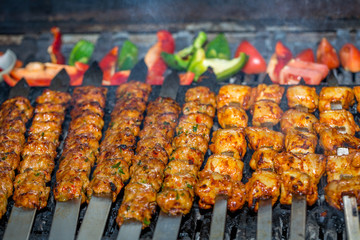 Kebabs on grill for catering 
