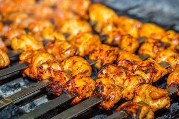 Kebabs on grill for catering 