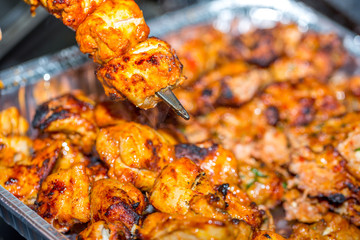 Kebabs on grill for catering 