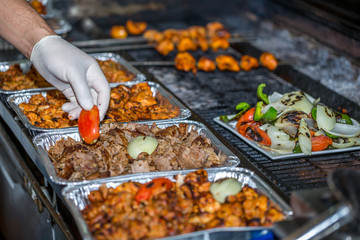 Variety of Turkish food with catering tray