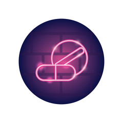 medication pills icon, neon style