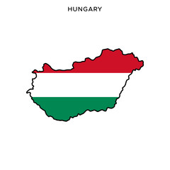 Map and Flag of Hungary Vector Design Template with Editable Stroke