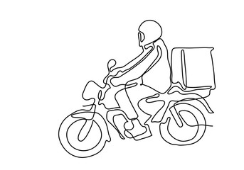Plakat one continuous line of Delivery Man Ride Motorcycle illustration