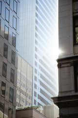 Obraz premium Light-reflecting off the buildings in down town city. 