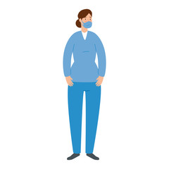 female paramedic with face mask isolated icon vector illustration design