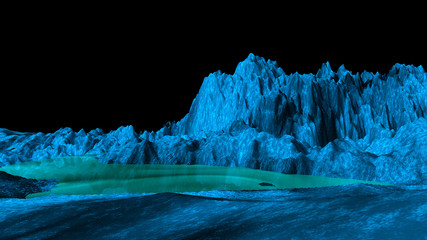 Blue alien space landscape with water