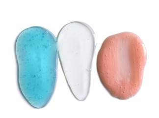 Shower gels on light background