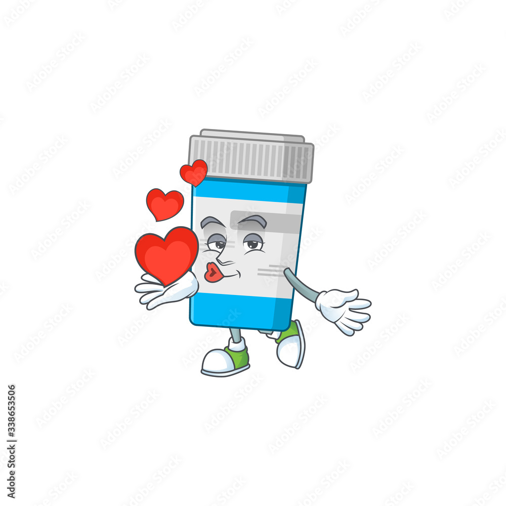 Sticker an adorable cartoon design of medical bottle holding heart