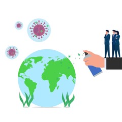 Hand spray globe disinfect from corona virus.Business flat vector concept illustration.
