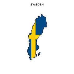 Map and Flag of Sweden Vector Design Template with Editable Stroke
