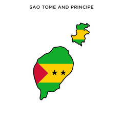 Map and Flag of Sao Tome and Principe Vector Design Template with Editable Stroke