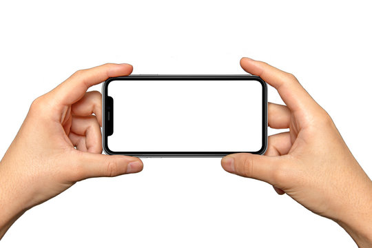 スマートフォンを横位置に持つ手の画像合成用素材