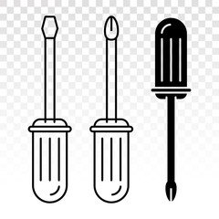 screwdriver repair tools line art icon on a transparent background.