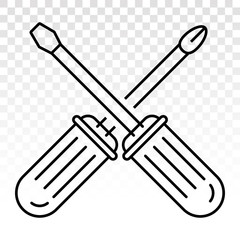 screwdriver repair tools line art icon on a transparent background.