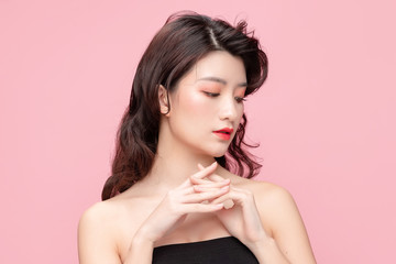 Asian makeup girl in pink background