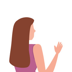 woman of back with hand up isolated icon vector illustration design