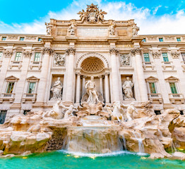 Trevi district, Rome, Italy. Palazzo Poli, a palace building, and Trevi Fountain, the largest...