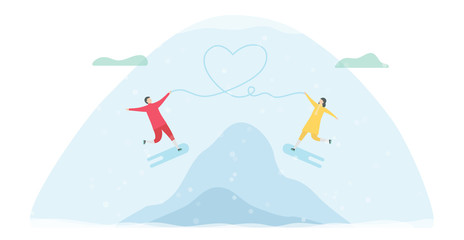 Fototapeta na wymiar Lover plays ice skating. Scene is designed for winter season. Vector illustration is in flat style.