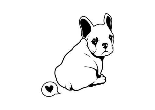 Cute French Bulldog and Her Little Love Fart from Back View. Frenchie with relax mood in black & white logo.