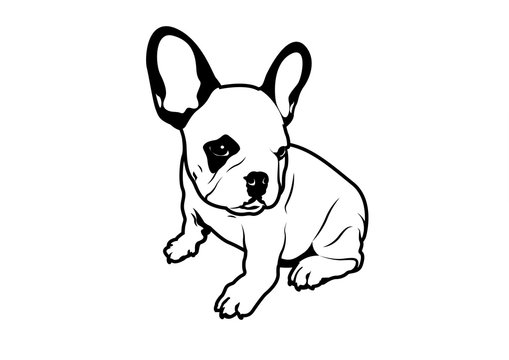 Cute Chubby French Bulldog and His Adorable Rabbit Ears in Black & White Stencil Style.