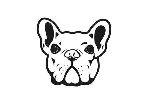 French bulldog face portrait in black & white logo symbol for your variety design artworks. For T-shirt screen, printing card, branding, etc. 