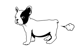 Frenchie with a little fart. Cute French Bulldog logo symbol for your variety design artworks. For T-shirt screen, printing card, branding, etc. 