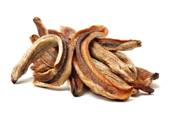 Dried bananas on white background