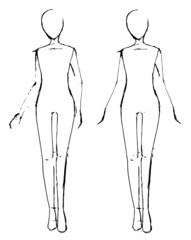 Sketches standing women body outline for fashion design. Vector image.