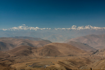 mountain landscape in the himalayas
a vast mountain system in southern Asia that extends for 1,500 miles (2,400 km) from Kashmir east to Assam. The Himalayas consist of a series of parallel ranges tha