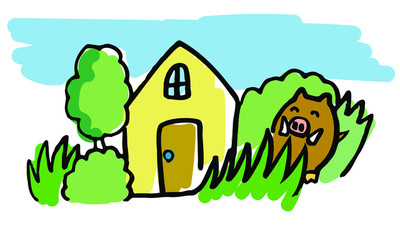 籔のような手入れされてない庭に近づくイノシシ